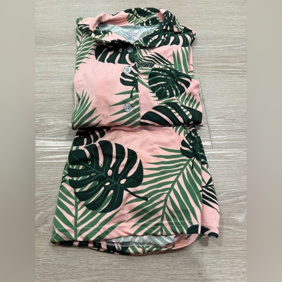 Cherokee Pink and Green Leaf Print Pajama Set - Picture 1 of 7